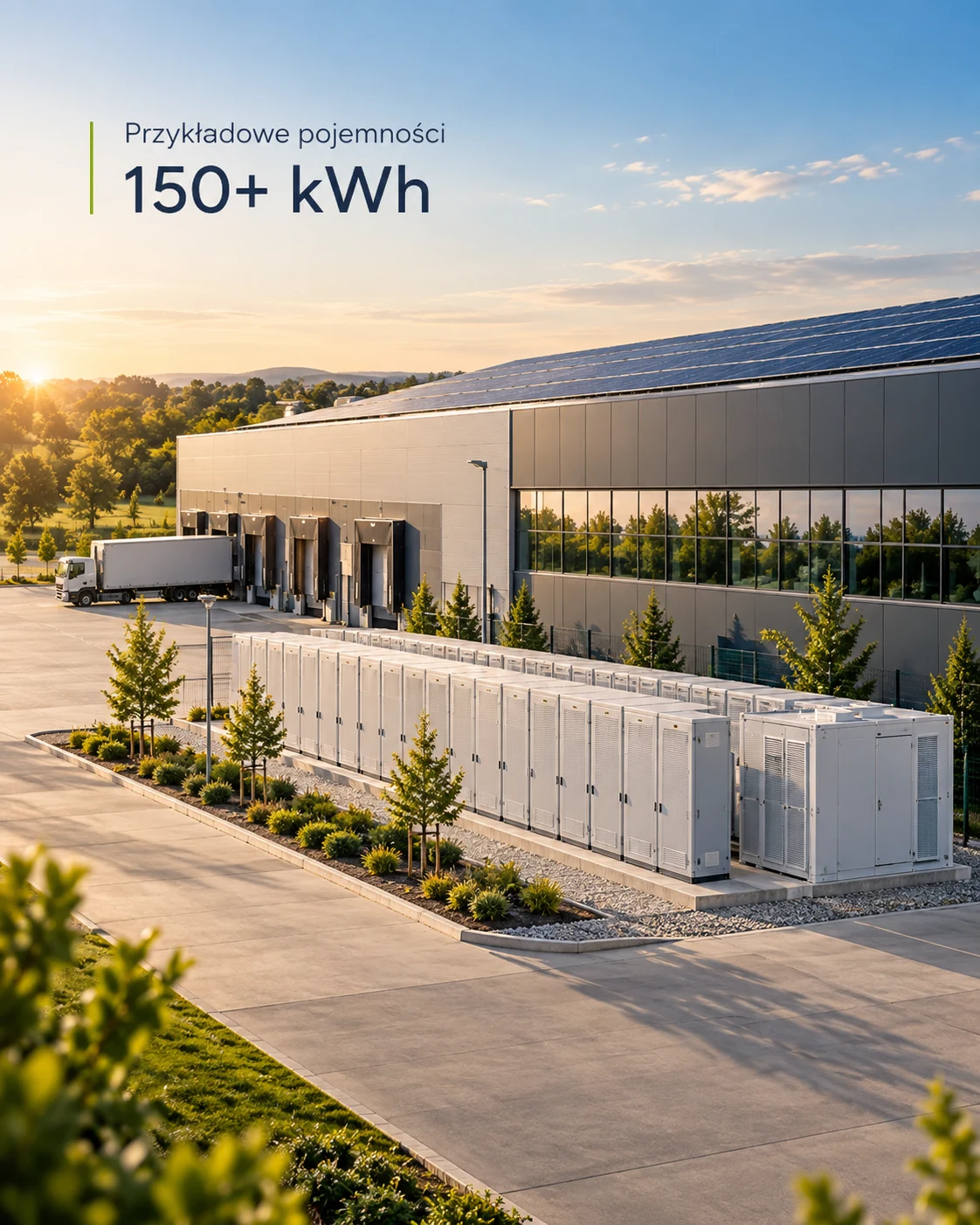 Przykładowa wizualizacja większego magazynu energii dla firm o pojemności 150 kWh lub większej